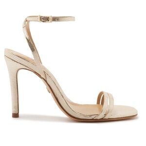 SCHUTZ Altina Embossed-Leather Sandal. Gold. Size 10